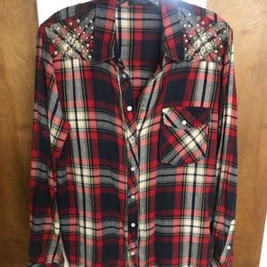 TOPSHOP long line studded flannel